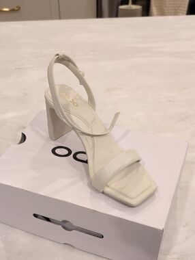 Aldo Cream Square Toe Block Heel Slingback Sandals